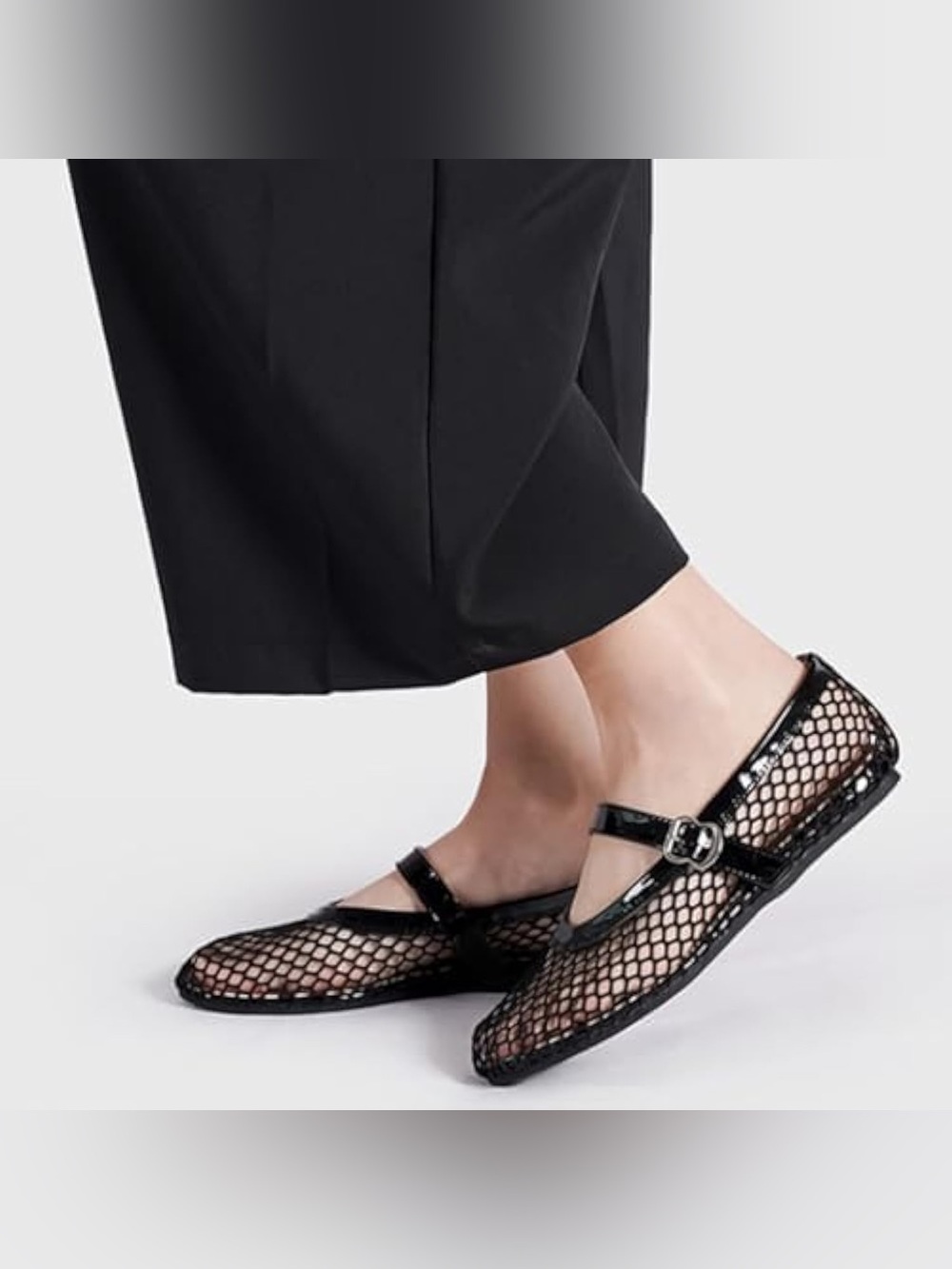 Mia Black Mesh Mary Jane Flats with Buckle